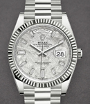 President Day Date 40mm in White Gold with Fluted Bezel on President Bracelet with Meteorite Diamond Dial