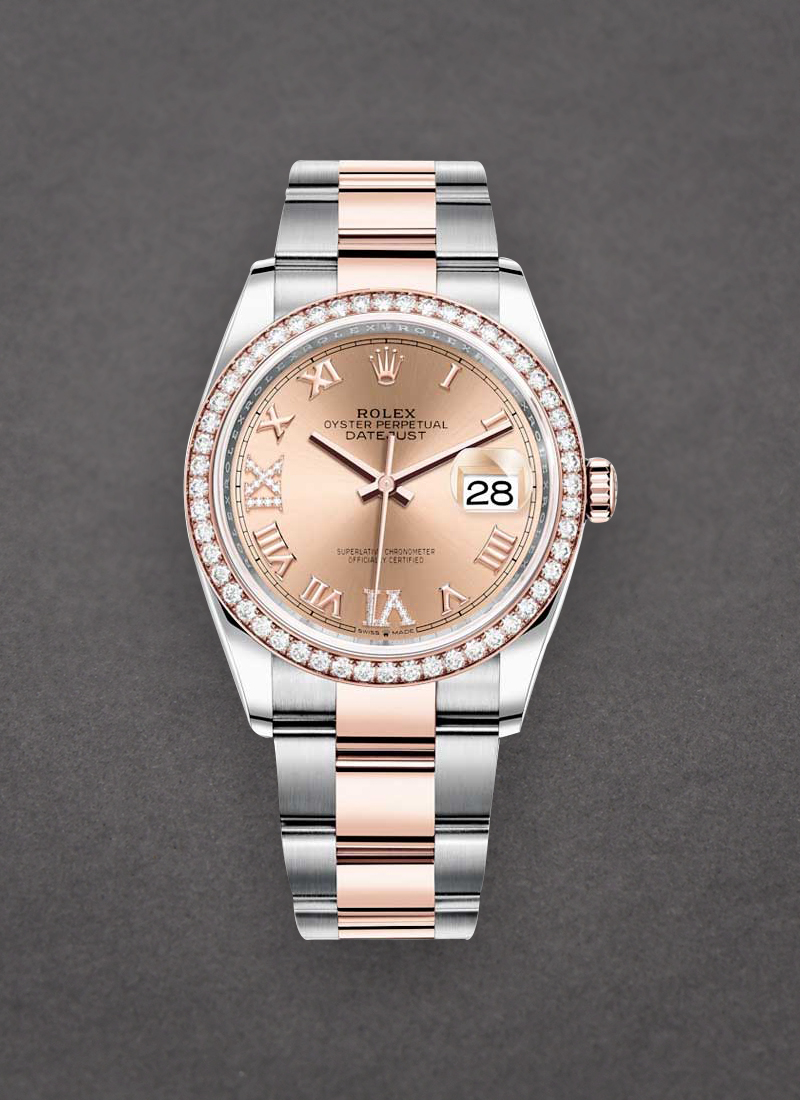 Pre-Owned Rolex Datejust 36mm in Steel with Rose Gold Diamond Bezel