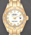 Masterpiece 29mm in Yellow Gold with 12 Diamond Bezel on Pearlmaster Bracelet with White Roman Dial