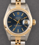 Datejust Ladies 26mm in Steel with Yellow Gold Smooth Bezel on Jubilee Bracelet with Blue Stick Dial