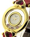 Happy Diamonds Yellow Gold on Red Strap with Silver Dial 