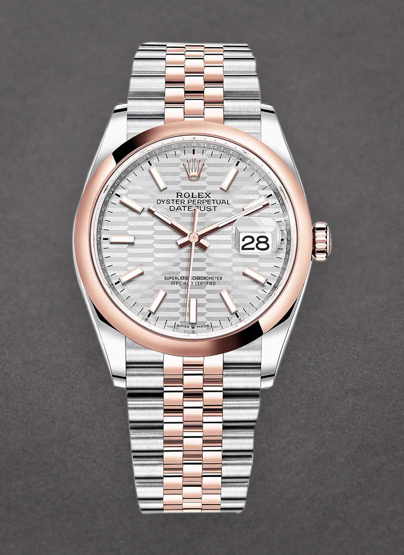 Rolex Unworn Datejust 36m in Steel with Rose Gold Domed Bezel