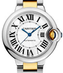 Ballon Belu de Cartier 33mm Automatic in Steel on Steel and Yellow Gold Bracelet with Silver Roman Dial