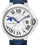 Ballon Bleu de Cartier 37mm Moonphase in Steel on Blue Crocodile Leather Strap with Silver Opaline Dial