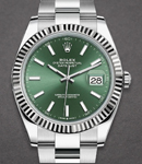 Datejust II 41mm in Steel with White Gold Fluted Bezel on Oyter Bracelet with Olive Green Stick Dial