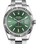 Datejust II 41mm in Steel with White Gold Fluted Bezel on Oyter Bracelet with Olive Green Stick Dial