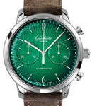 Senator Sixties Chronograph 42mm in Steel on Black Crocodile Leather Strap with Varnish Green Black Dial