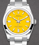 Oyster Perpetual No Date 36mm in Steel with Smooth Bezel on Oyster Bracelet with Yellow Index Dial