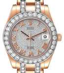 Masterpiece Midsize in Rose Gold with Diamond Bezel on Pearlmaster Bracelet with Pave Diamond Dial - Roman Markers