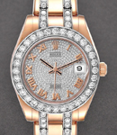 Masterpiece Midsize in Rose Gold with Diamond Bezel on Pearlmaster Bracelet with Pave Diamond Dial - Roman Markers