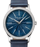 Calatrava 4997/200G-001 35mm Automatic in White Gold with Diamond Bezel on Blue Calfskin Leather Strap with Blue Dial