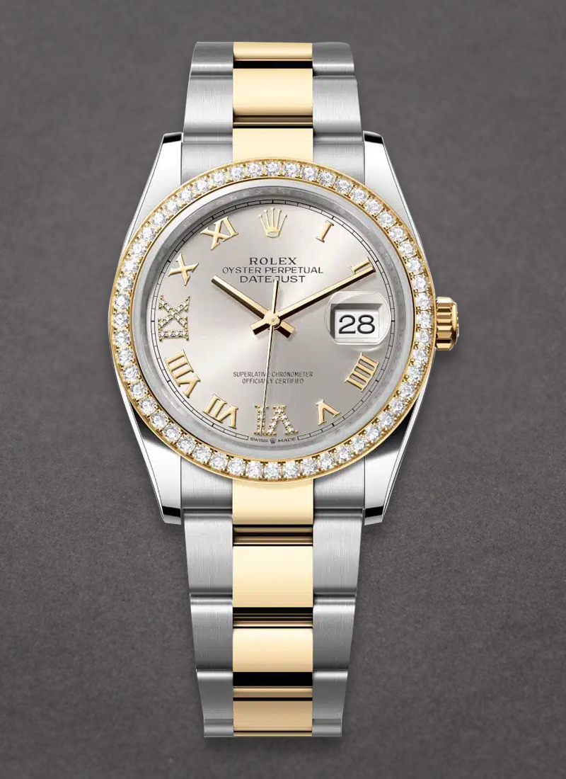 Pre-Owned Rolex Datejust 36mm in Steel with Yellow Gold Diamond Bezel