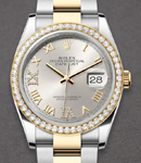 Datejust 36mm in Steel with Yellow Gold Diamond Bezel on Oyster Bracelet with Silver Roman Dial - Diamonds on 6 & 9