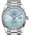 Day-Date President in Platinum with Fluted Bezel on President Bracelet with Glacier Blue Diamond Dial