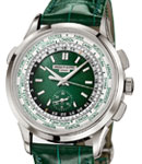 World Time Chronograph 5930 in Platinum on Green Alligator Leather Strap with Green Dial