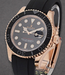 Yacht Master 40mm in Rose Gold with Ceramic Bezel on Strap with Black Dial