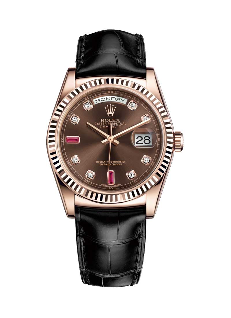 Pre-Owned Rolex Day Date 36mm President in Rose Gold with Fluted Bezel