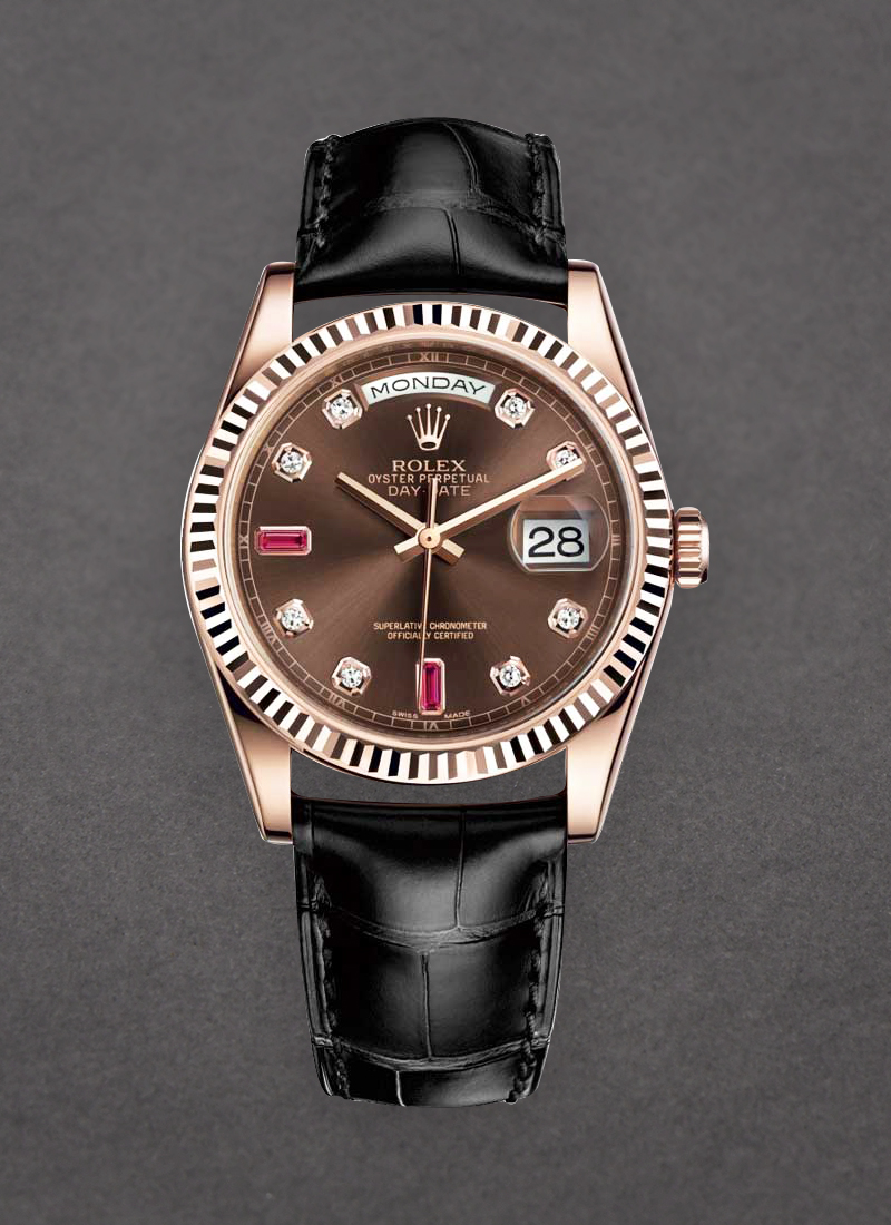 Pre-Owned Rolex Day Date 36mm President in Rose Gold with Fluted Bezel