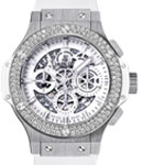 Aero Bang 44mm in Steel with Diamond Bezel on White Rubber Strap with Skeleton Dial