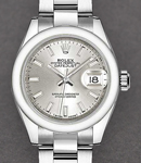 Datejust Ladies 26mm in Steel with Smooth Bezel on Steel Oyster Bracelet with Silver Stick Dial