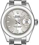 Datejust Ladies 26mm in Steel with Smooth Bezel on Steel Oyster Bracelet with Silver Stick Dial