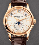 Annual Calendar Ref 5205R Moon Phase in Rose Gold on Brown Alligator Leather Strap with White Dial