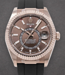 Sky Dweller 42mm in Rose Gold with Fluted Bezel on Strap with Chocolate Stick Dial