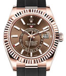 Sky Dweller 42mm in Rose Gold with Fluted Bezel on Strap with Chocolate Stick Dial
