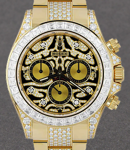 Daytona 40mm in Yellow Gold with Diamond Bezel & Lugs on Yellow Gold Diamond Oyster Braceler with Tiger Eye Diamond Dial