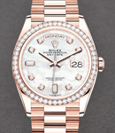 President Day Date in Rose Gold with Fluted Bezel on President Bracelet with MOP Diamond Dial