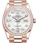 President Day Date in Rose Gold with Fluted Bezel on President Bracelet with MOP Diamond Dial