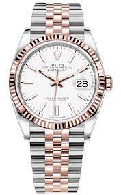 Datejust 36mm in Steel with Rose Gold Fluted Bezel on Jubilee Bracelet with White Stick Dial