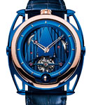 DB 28 in Rose Gold with Blued Titanium Floating Lugs on Blue Crocodile Leather Strap with Openworked Blue Titanium Dial