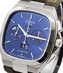 Seventies Chronograph Panorama Date in Steel on Brown Leather Strap with Blue Dial