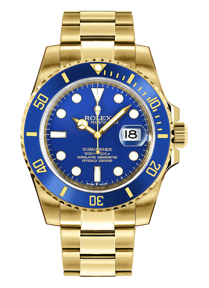 mandig Inspektion sindsyg 11618_used_blue_aftermarket_sapphires Rolex Submariner Yellow Gold |  Essential Watches