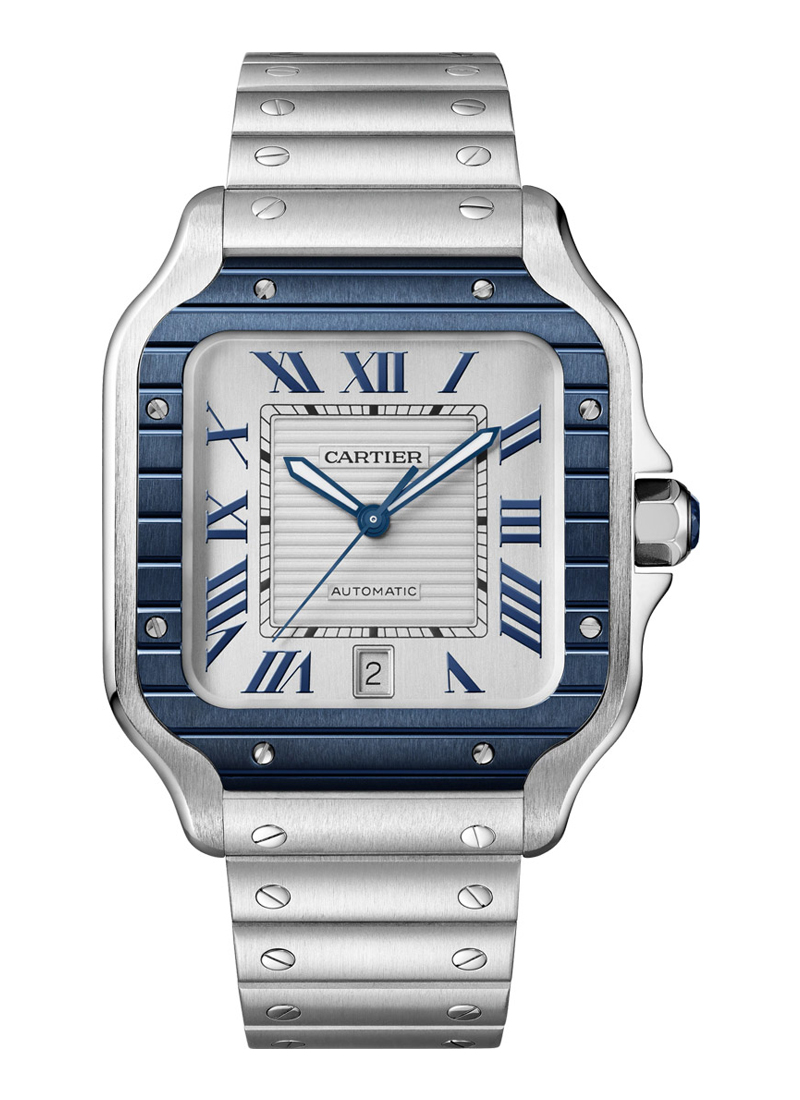 Cartier Cartier Santos Square Large Size in Steel with Blue Bezel