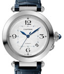 Pasha Chronograph 41mm in Steel on Blue Crocodile Leather with Silver Dial