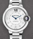 Ballon Bleu de Cartier 33mm in Steel on Steel Bracelet with Silver Opaline Diamond Dial
