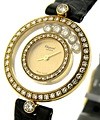 Happy Diamonds with 5 Floating Diamonds Yellow Gold on Strap with MOP Dial