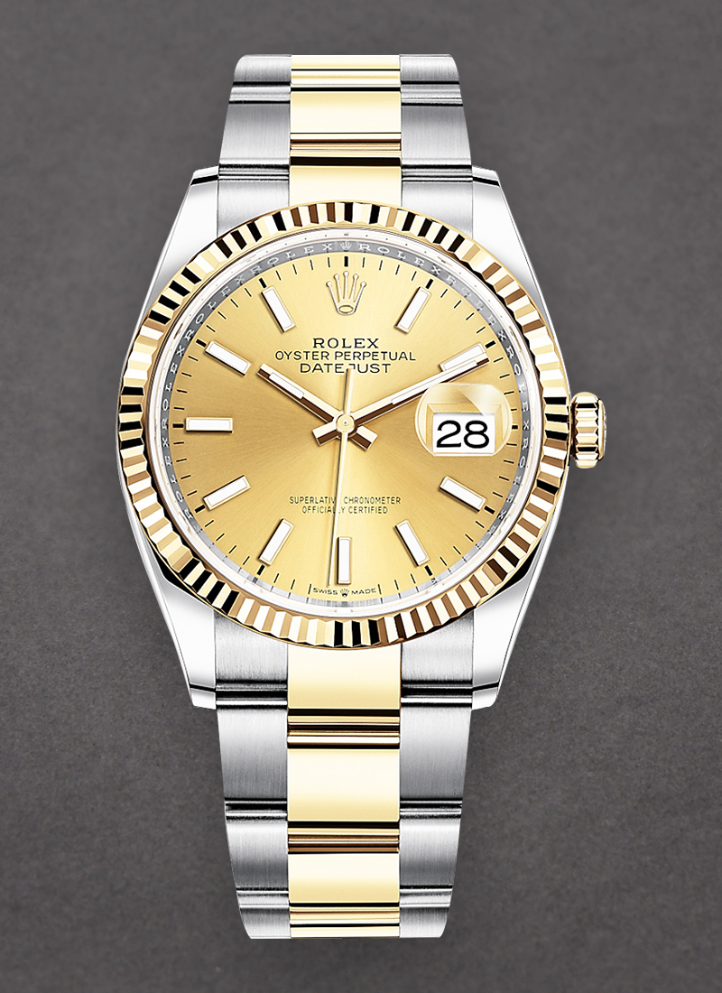 Pre-Owned Rolex Datejust 36mm in Steel with Yellow Gold Fluted Bezel