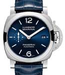 PAM 1370- Luminor Quaranta 40mm in Steel on Blue Crocodile Leather Strap with Blue Dial