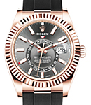 Sky Dweller 42mm in Rose Gold with Fluted Bezel on Strap with Rhodium Index Dial