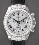 Daytona 40mm in White Gold with Diamond Bezel on Strap with Pave Black Roman Diamond Dial