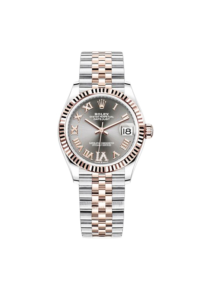 Pre-Owned Rolex Mid Size 31mm Datejust in Steel with Rose Gold Fluted Bezel