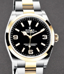 Explorer I 36mm in Steel with Yellow Gold Smooth Bezel on Oyster Bracelet with Black Dial Arabic at 3, 6, 9