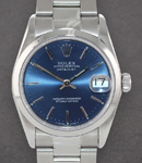 Datejust Mid Size in Steel with Smooth Bezel on Oyster Bracelet with Blue Index Dial