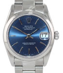Datejust Mid Size in Steel with Smooth Bezel on Oyster Bracelet with Blue Index Dial