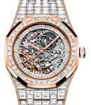 Royal Oak 41mm Double Balance Wheel in Rose Gold with Baguette Diamond Bezel On Rose Gold Pave Diamond Bracelet with Skeleton Dial
