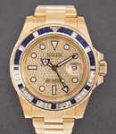 GMT Master II in Yellow Gold with Baguette Diamond Bezel on Oyster Bracelet with Pave Diamond Dial