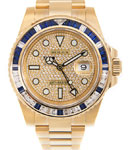 GMT Master II in Yellow Gold with Baguette Diamond Bezel on Oyster Bracelet with Pave Diamond Dial